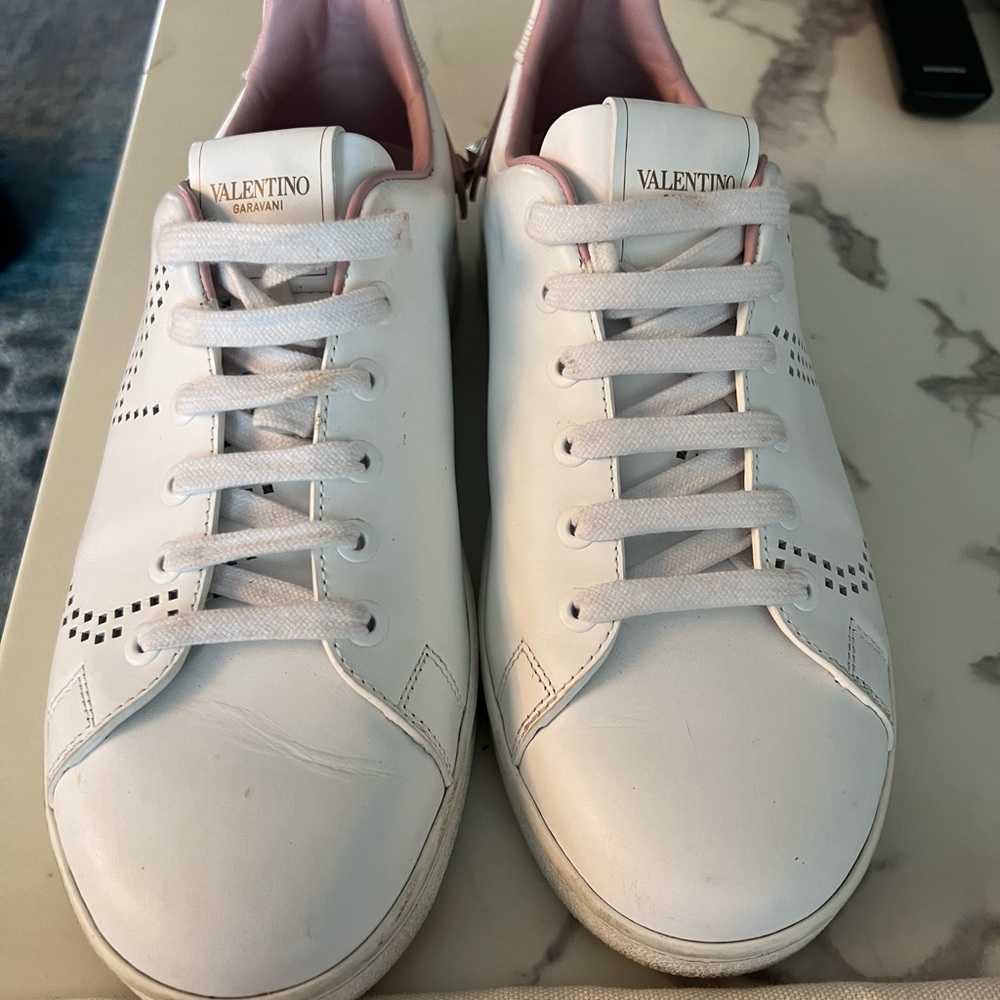 Valentino gently used white and pink accent sneakers 38 size 8US size